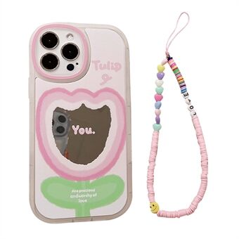 TPU-telefoonhoes voor iPhone 14 Pro Max, gradiënt roze bloemenpatroon Shell-telefoonhoes met polsband