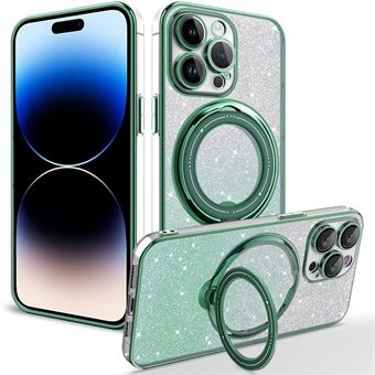 TPU-hoesje voor iPhone 14 Pro Max, compatibel met MagSafe glitterpoeder roterende standaard telefoonhoes met lensfilm
