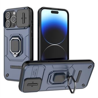 Schokbestendige behuizing voor iPhone 14 Pro Max, PC+TPU telefoonhoesje met schuiflensbescherming standaard achterkant