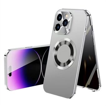 Voor iPhone 14 Pro Max Anti-gluren Telefoonhoesje Compatibel met MagSafe Aluminium + Gehard Glas + PC Achterkant