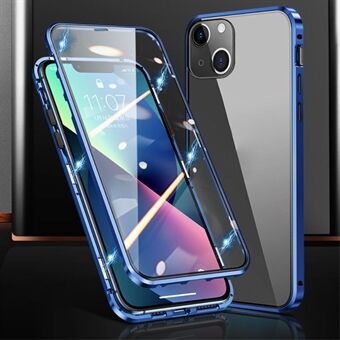 Magnetisch metalen frame + dubbelzijdig gehard glazen telefoonhoesje voor iPhone 15 volledige bescherming transparante telefoonhoes.