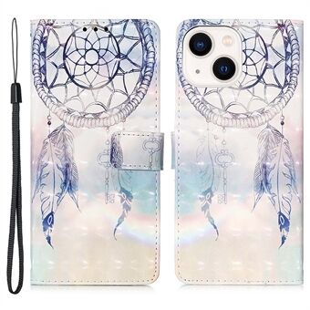 YB Patroonbedrukking Lederen Serie-2 voor iPhone 15 Stand Telefoonhoesje met 3D-patroon Afgedrukte Flipportemonneehoes.