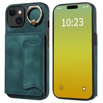 001 Ring Kickstand Card Slots Case voor iPhone 15, PU-leder gecoate TPU telefoonhoesje.