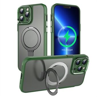 Voor iPhone 15 Magnetische Kickstand Achterkant Hoesje PC+TPU Schokbestendige Mat Telefoonhoes