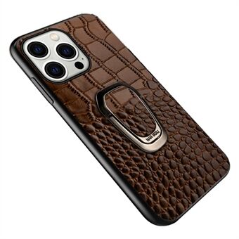 Voor iPhone 15 Echte koeienleer TPU Mobiele hoes Krokodillen textuur Schokbestendige steun Telefoonhoes