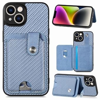 C1-06 Voor iPhone 15 Carbon Fiber Textuur Hoesje met Telefoonstandaard en Een Mes Tool.