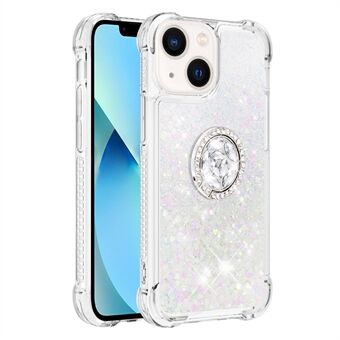 YB Quicksand Series-7 voor iPhone 15 Plus Ring Kickstand Telefoonhoes Drijvende Vloeibare Glitter TPU Cover