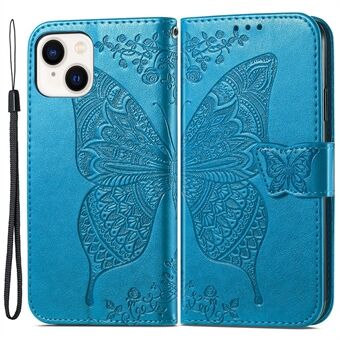 Voor iPhone 15 Plus PU lederen telefoonhoesje portemonnee met vlinder bedrukte telefoonstandaard 