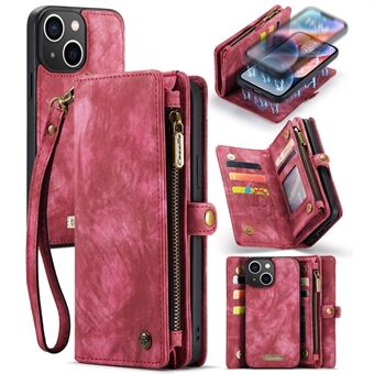 CASEME 008-serie voor iPhone 15 Plus Met ritssluiting, afneembare leren hoes met portemonnee en telefoonstandaard