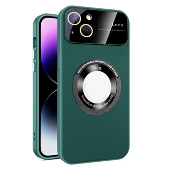 Anti-kras PC+TPU-hoesje met glazen lensfilm voor iPhone 15 Plus, compatibel met MagSafe-achterlogo, vergroot telefoonhoesje.
