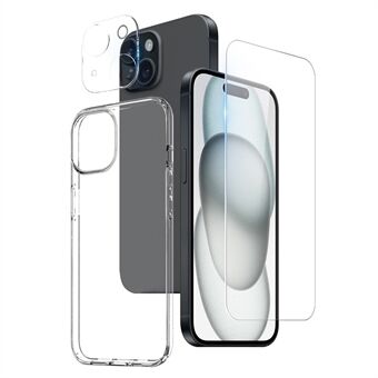 NORTHJO 3-in-1 TPU-hoesje voor de iPhone 15 Plus, inclusief HD gehard glazen schermbeschermer en cameralensfilm.
