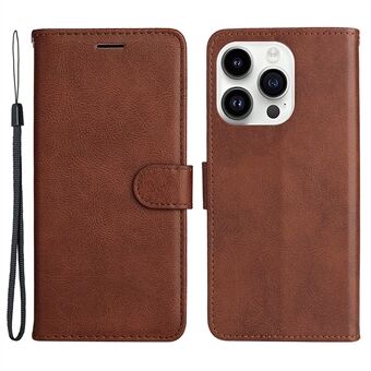 KT Leather Series-2 Wallet Case voor iPhone 15 Pro, effen kleurig PU lederen telefoonhoesje met standaardfunctie.