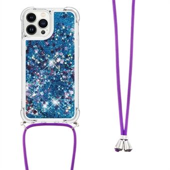 YB Quicksand Serie-4 voor iPhone 15 Pro Zwevende Bling Glitter Case TPU Beschermhoes met Halskoord