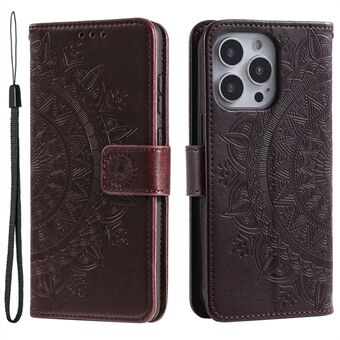Voor iPhone 15 Pro Flip Phone Case PU Leren Mandala Bloemenprint Stand Wallet Hoesje met Band
