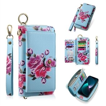 POLA Style 003 voor iPhone 15 Pro TPU+PU telefoonhoesje, afneembaar 2-in-1 telefoonhoesje met bloemenprint, portemonnee en polsbandje.