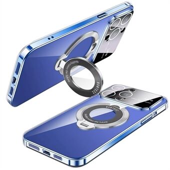 VOERO Electroplating Anti-Drop PC Hoesje voor iPhone 15 Pro met Kickstand, Glas Lens Film en MagSafe-compatibele telefoonhoes.