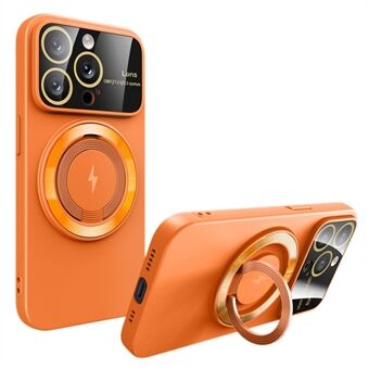 Anti-Drop PC+TPU Hoesje voor iPhone 15 Pro, compatibel met MagSafe, glazen lensfilm en kickstand telefoonhoesje.