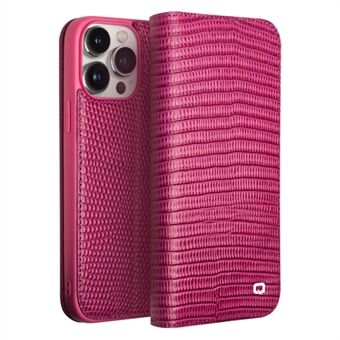 QIALINO voor iPhone 15 Pro Krokodillenleertextuur Echt Koeienleren Hoes met Flipstandaard Portemonnee Telefoonhoesje - Roze