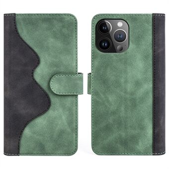 Voor iPhone 15 Pro Max Dual-color Splicing Magnetic Clasp Wallet Phone Cover Drop-proof PU Leren Case