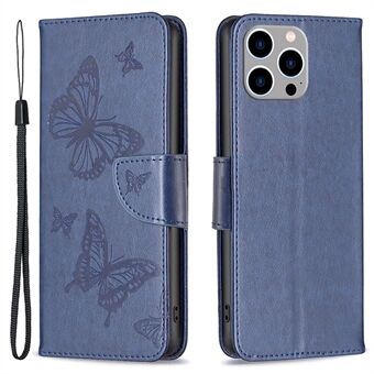 Voor iPhone 15 Pro Max Flip Case met Butterfly-afbeelding van imitatieleer, anti-stof, standfunctie, portemonnee-telefoonhoesje met band.