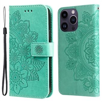 Voor de iPhone 15 Pro Max Stand Phone Case Wallet Met Bedrukt Bloemenpatroon TPU+PU Leren Hoesje