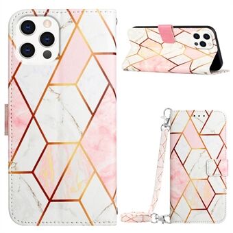 Voor de iPhone 15 Pro Max YB Pattern Printing Leather Series-6 Marble Pattern Phone Cover Stand Wallet Bump Proof Case.