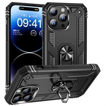 Voor iPhone 15 Pro Max telefoonhoesje PC+TPU Kickstand Cover met ingebouwde magnetische houder en metalen plaat - Zwart