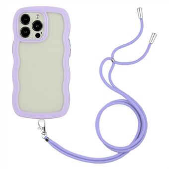 Voor iPhone 15 Pro Max Afneembare Kleur Frame Telefoonhoesje Transparante Golfrand PC + TPU Hoesje met Hangend Touw