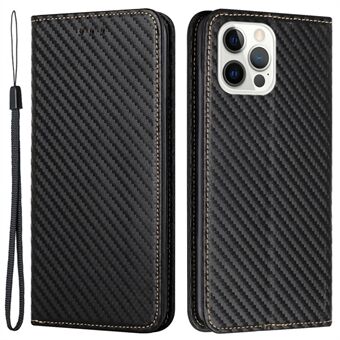 Voor iPhone 15 Pro Max Carbon Fiber Texture PU Leather+TPU Wallet Case Vouwbare Stand Houder Telefoonhoesje