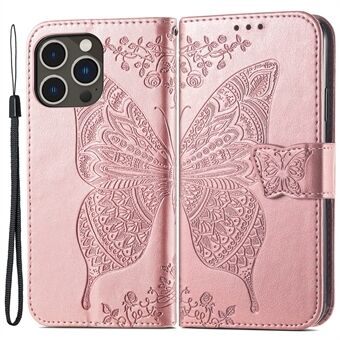 Voor iPhone 15 Pro Max Stand Wallet Case met vlinder geprint PU lederen beschermende telefoonhoes.