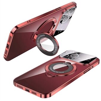 VOERO PC Telefoonhoesje voor iPhone 15 Pro Max met Elektroplating Glas Lens Film en Kickstand Cover, compatibel met MagSafe.