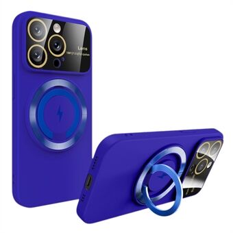 PC+TPU Kickstand-hoesje voor iPhone 15 Pro Max, glazen lensfilm telefoonhoesje compatibel met MagSafe.