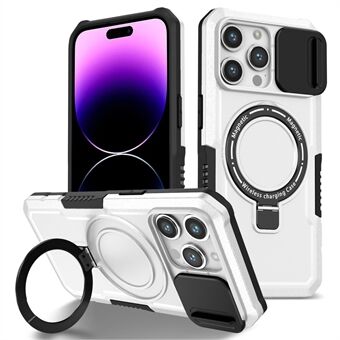 Kickstand PC+TPU Hoesje voor iPhone 15 Pro Max Compatibel met MagSafe Schuif Lens Cover Beschermende Telefoonhoes