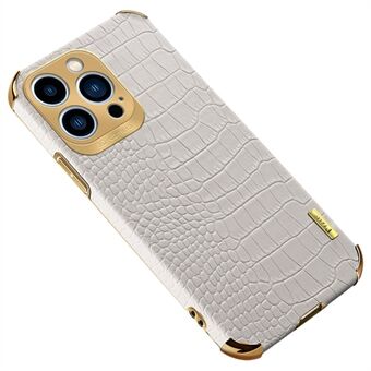 Voor de iPhone 15 Pro Max 6D Elektroplating Lederen Gecoate TPU Hoes met Krokodillen Textuur voor Mobiele Telefoon