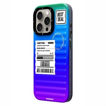YOUNGKIT TPU + aluminiumlegering kofferstijlhoes voor iPhone 15 Pro Max met geleidelijk gekleurd golfpatroon en mat telefoonhoesje.