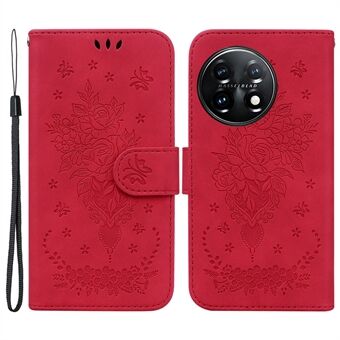 Telefoonportemonnee-hoesje voor OnePlus 11 5G PU-leer Rose Butterfly bedrukte Stand mobiele telefoonhoes