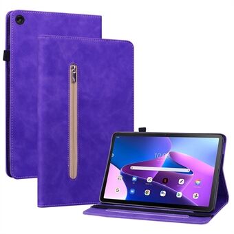 Solide gekleurde tablethoes voor Lenovo Tab M10 Plus (Gen 3), ritsvakje PU lederen kaartsleuven standaardhoes