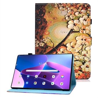 Voor Lenovo Tab M10 Plus (3e Gen) / Xiaoxin Pad 2022 10.6 inch Patroon Geprint Leren Tablethoes Schokbestendig Ontwerp met Kaartsleuven Magnetische Cover met Standaard