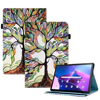 Voor Lenovo Tab M10 Plus (3e generatie) patroon bedrukte tablet hoes van PU-leer met standaard, elastische band en kaartsleuven.