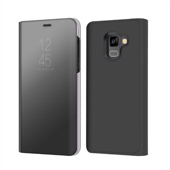 Voor Samsung Galaxy A8 (2018) Informatieweergave Vergulde spiegel Surface Stand lederen beschermhoes - zwart