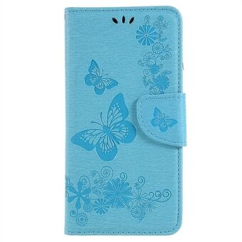 Bedrukte Butterfly Flowers Wallet Stand Leren Hoesje voor Samsung Galaxy A8 (2018)