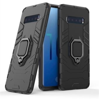 Voor Samsung Galaxy S10 Finger Ring Kickstand PC + TPU Hybride Mobiele Case - Zwart