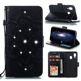 Cool Shiny Diamond Imprint Mandala Flower Leather Cover voor Samsung Galaxy A40