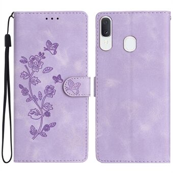 Flower Imprint Wallet Phone Case voor Samsung Galaxy A40 PU lederen Stand schokbestendige hoes