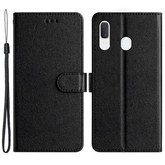 Voor Samsung Galaxy A40 Wallet Case Phone Stand Cover Silk Texture PU Leather Shell met draagriem