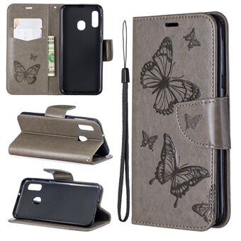 Opdruk Butterfly PU lederen portemonnee flip case met riem voor Samsung Galaxy A20e
