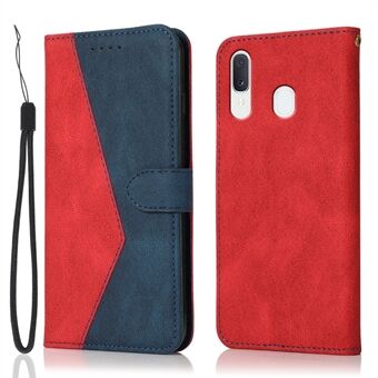 Tweekleurige splitsing PU lederen portemonnee Stand telefoon case beschermer met riem voor Samsung Galaxy A20e
