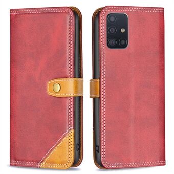 BINFEN COLOR BF Leather Series-8 Phone Case voor Samsung Galaxy A51 4G SM-A515 12 Stijl Dubbele stiksels Lijnen Splicing Leather Anti-drop Cover Stand Kaarthouder