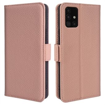 Flip Stand Shell voor Samsung Galaxy A51 4G SM-A515 echt rundleer + TPU Litchi Texture Wallet Cover