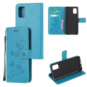 Opdruk Butterfly Flower Surface PU lederen flip case voor Samsung Galaxy A71